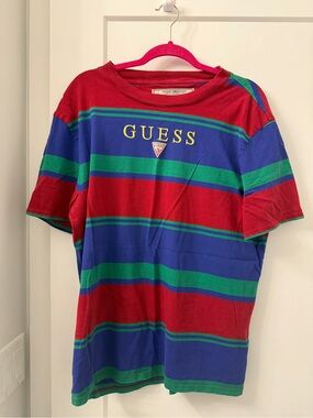 Guess Red & Blue Striped Short Sleeve Tee